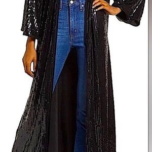 Good American Black Sequin Long Kimono